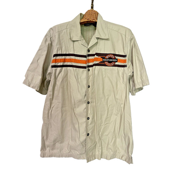 Harley Davidson Embroidered Racing Stripe Mechanic Shirt M